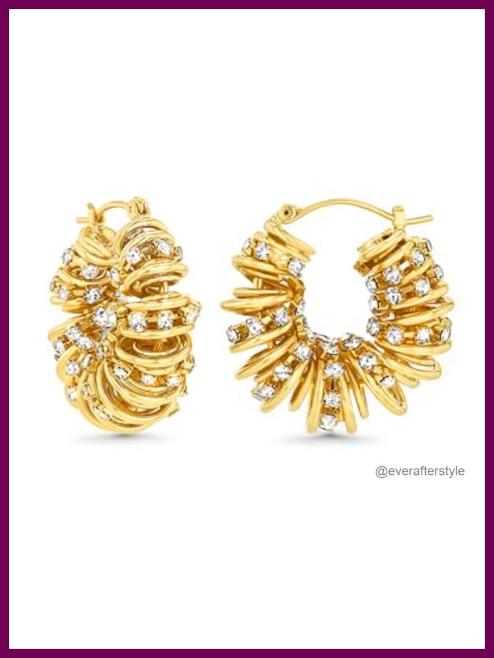 18K Gold Plated Chunky Twisted Open Hoop Statement Stud Earrings with CZ